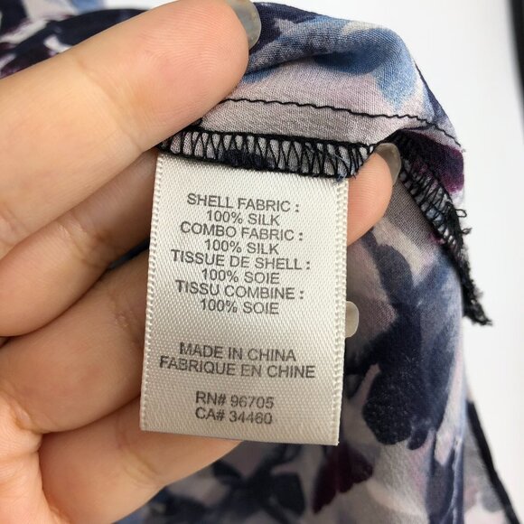 Rebecca Taylor  Blue black Abstract Printed Short Sleeve Silk Blouse Size 8 - Picture 9 of 16